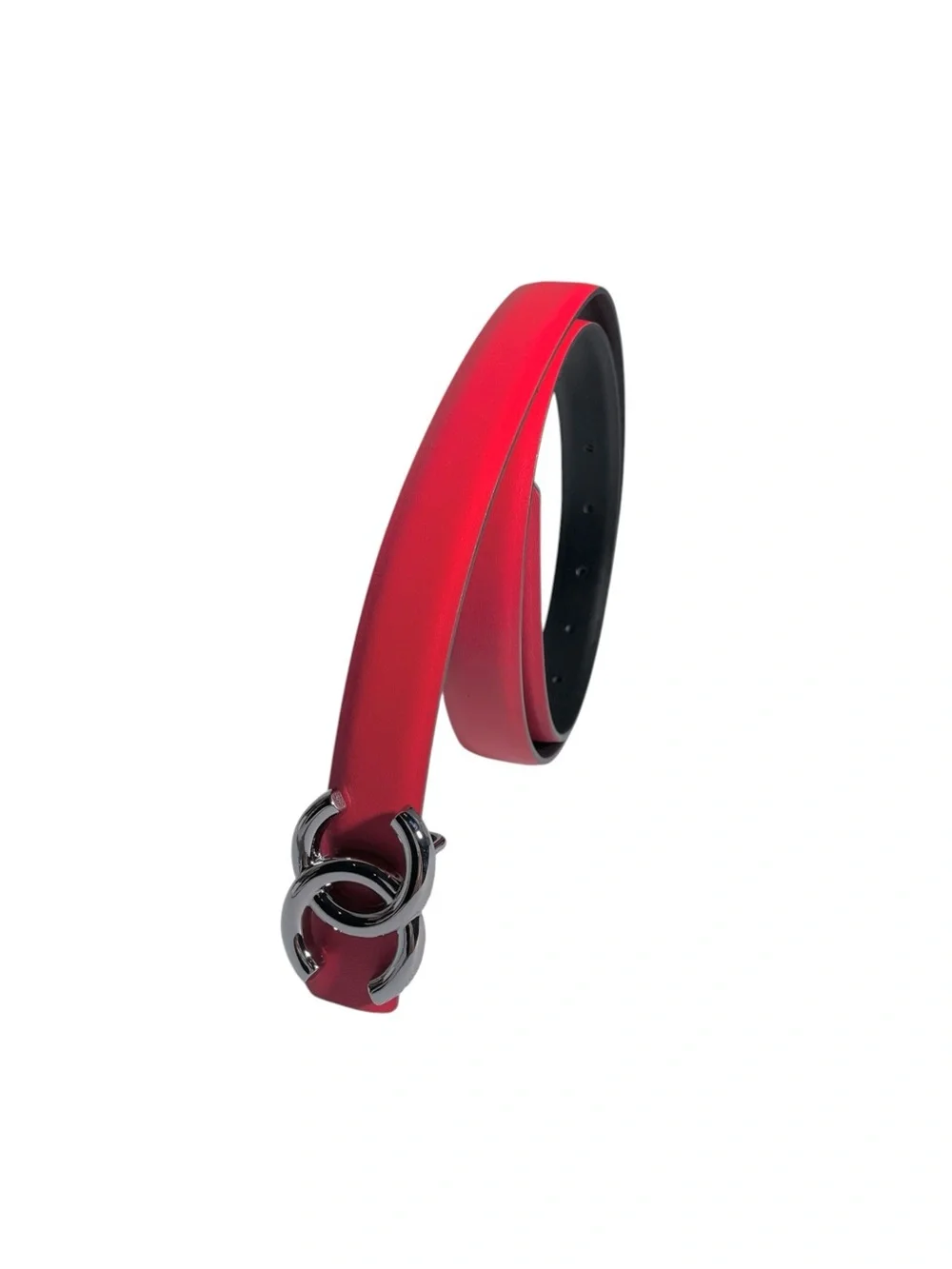 ❤️ Women’s Classic Red leather Belt with — Black/Silver-Tone Buckle ❤️